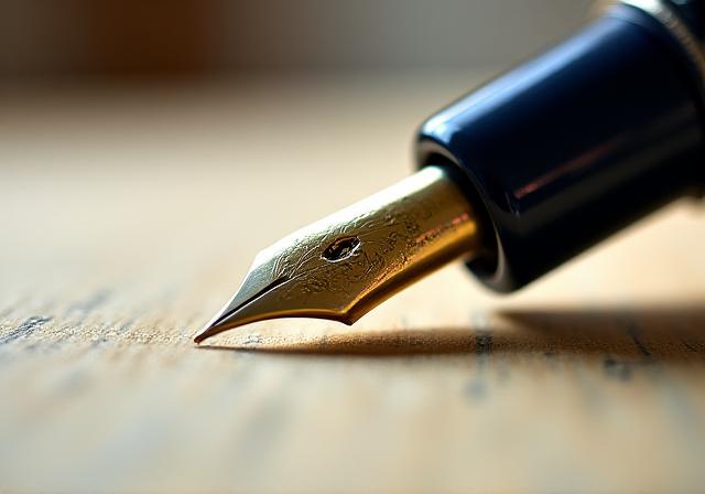 Close up of a classic fountain pen on high quality paper, representing precision in drafting